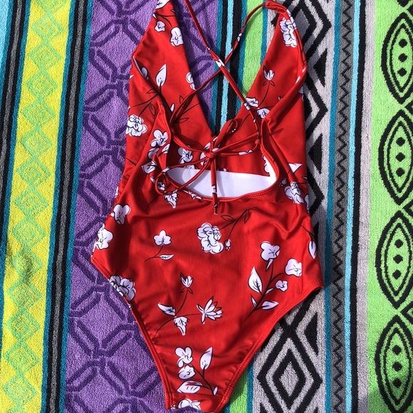 Amazon Red Floral One Piece Swimsuit - Picture 4 of 6